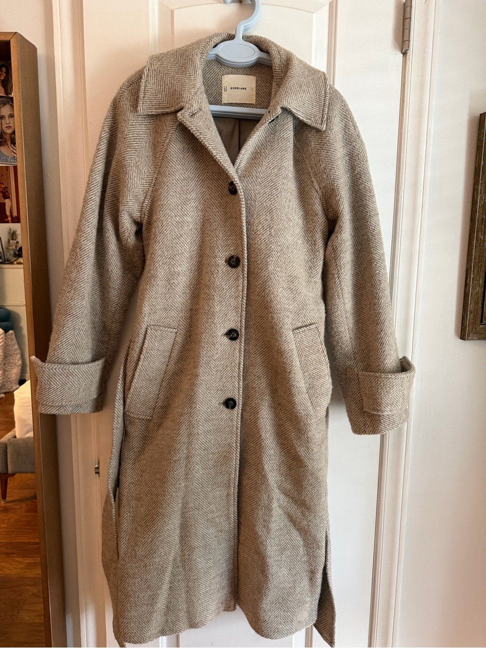 Everlane Women’s Italian Beige Herringbone Wool-Blend Long Coat